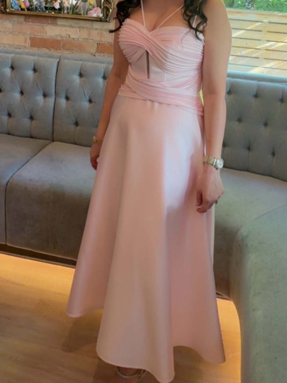 Elegant Pink Strappy Evening Dress